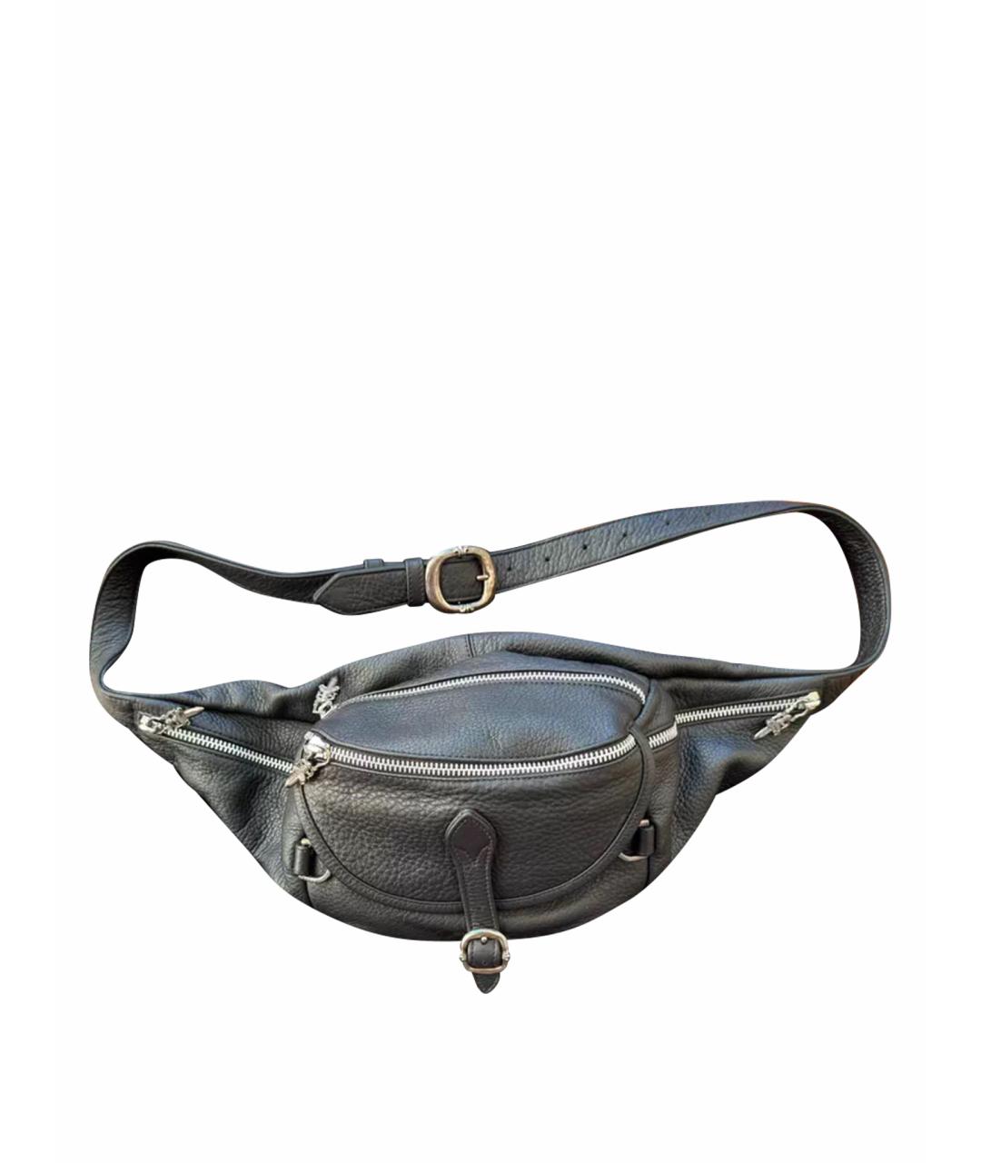 CHROME HEARTS Черная кожаная поясная сумка, фото 1