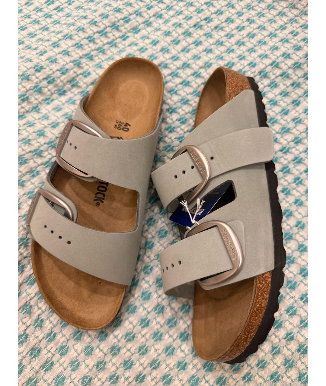 BIRKENSTOCK Зеленые нубуковые шлепанцы, фото 3