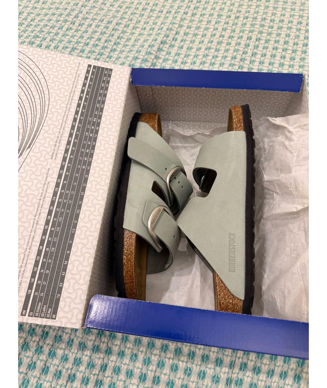 BIRKENSTOCK Зеленые нубуковые шлепанцы, фото 2