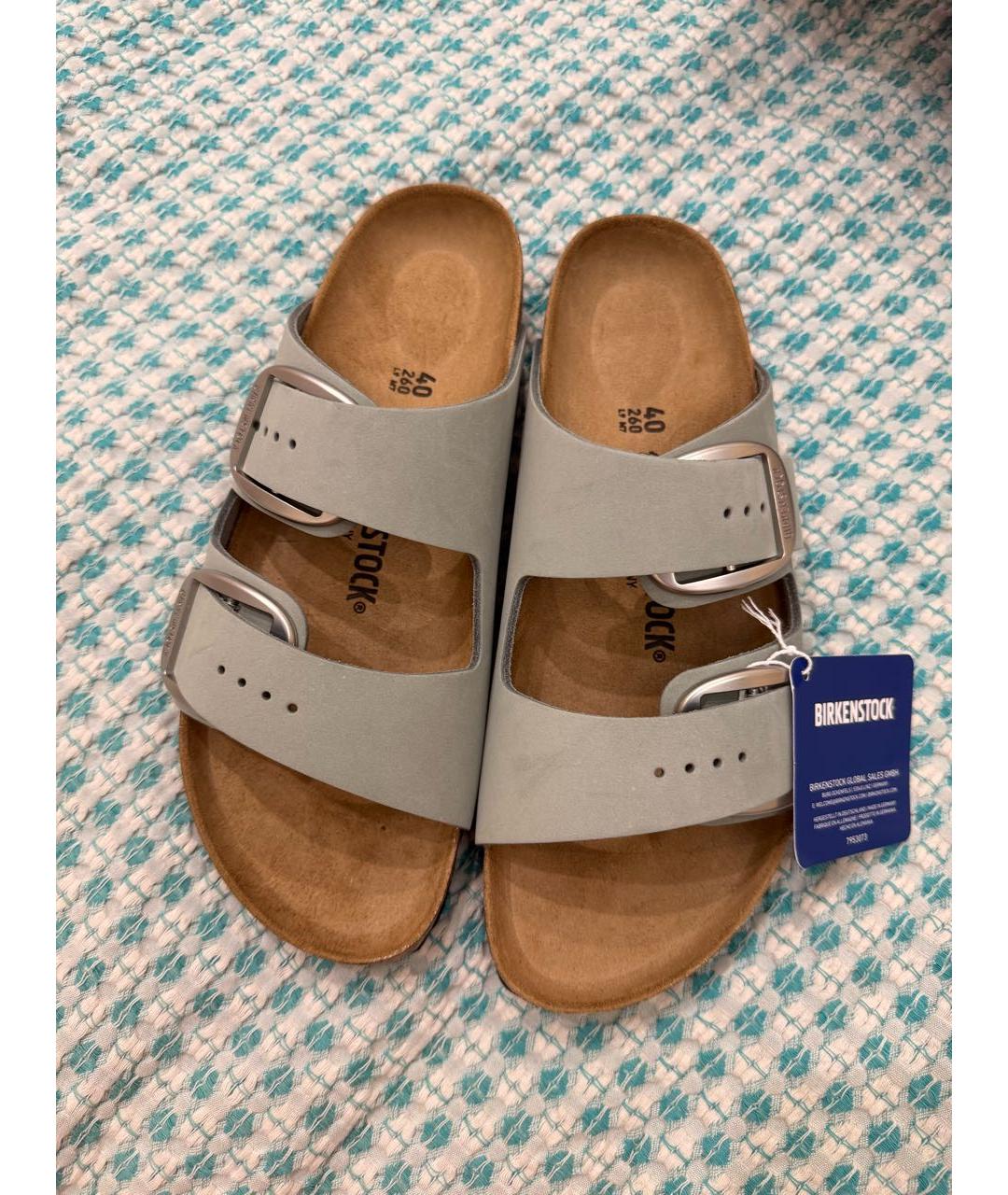 BIRKENSTOCK Зеленые нубуковые шлепанцы, фото 6