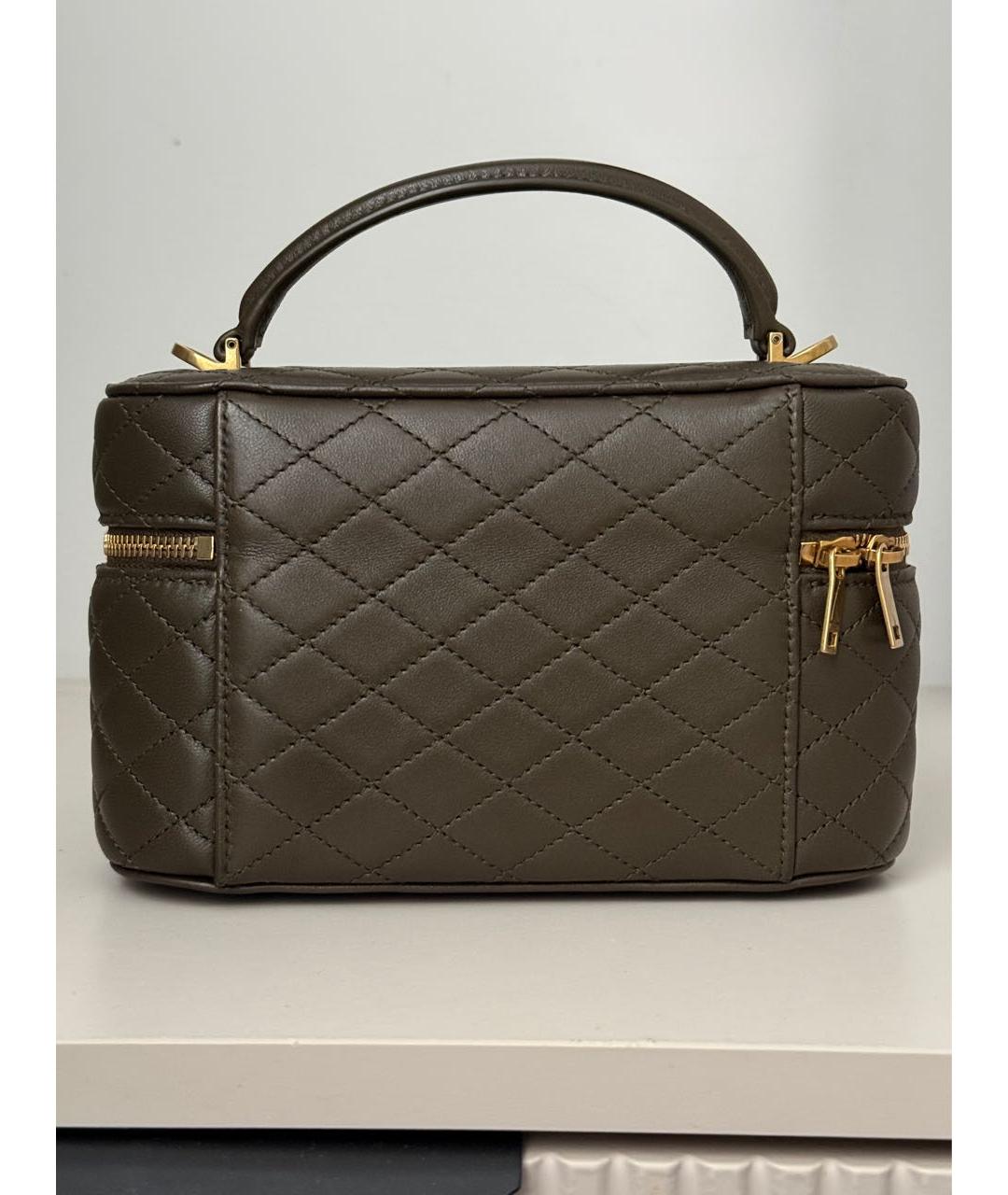 SAINT LAURENT Хаки кожаная сумка с короткими ручками, фото 4