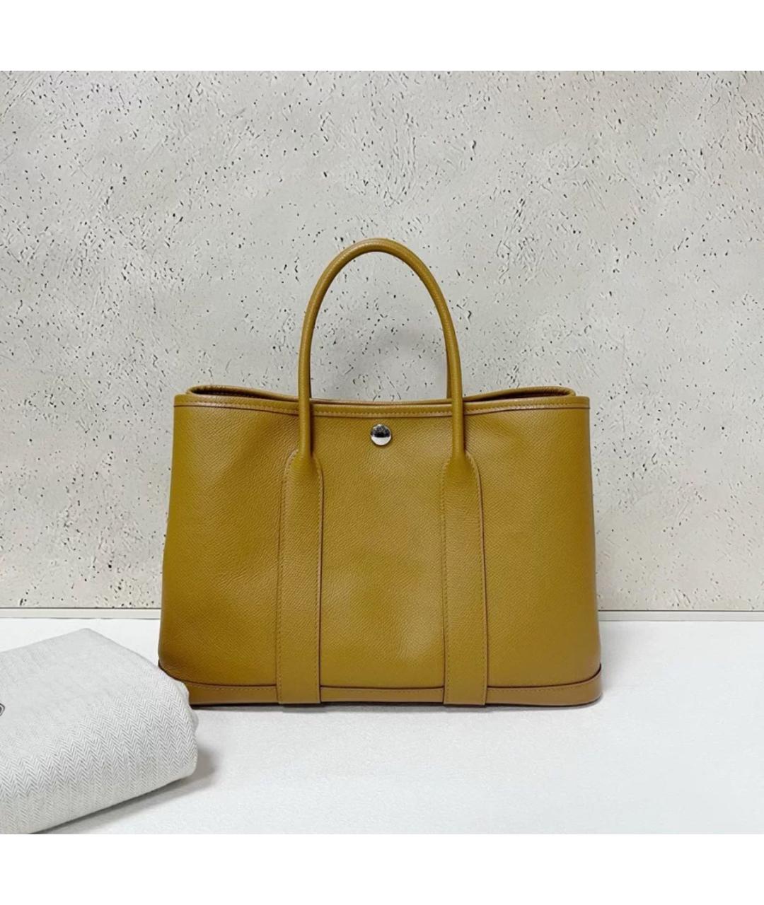 HERMES Горчичная кожаная сумка тоут, фото 5