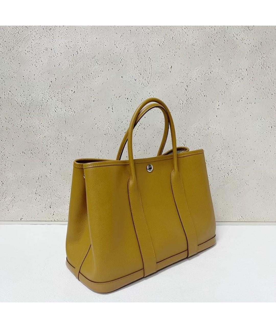 HERMES Горчичная кожаная сумка тоут, фото 2