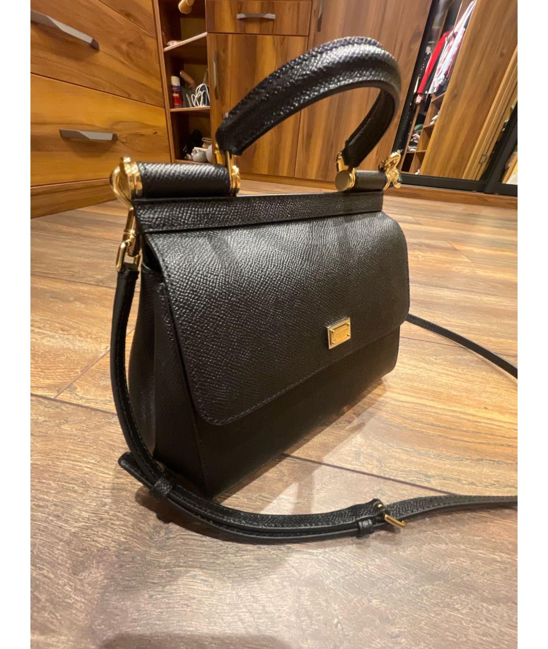 DOLCE&GABBANA Черная кожаная сумка с короткими ручками, фото 2