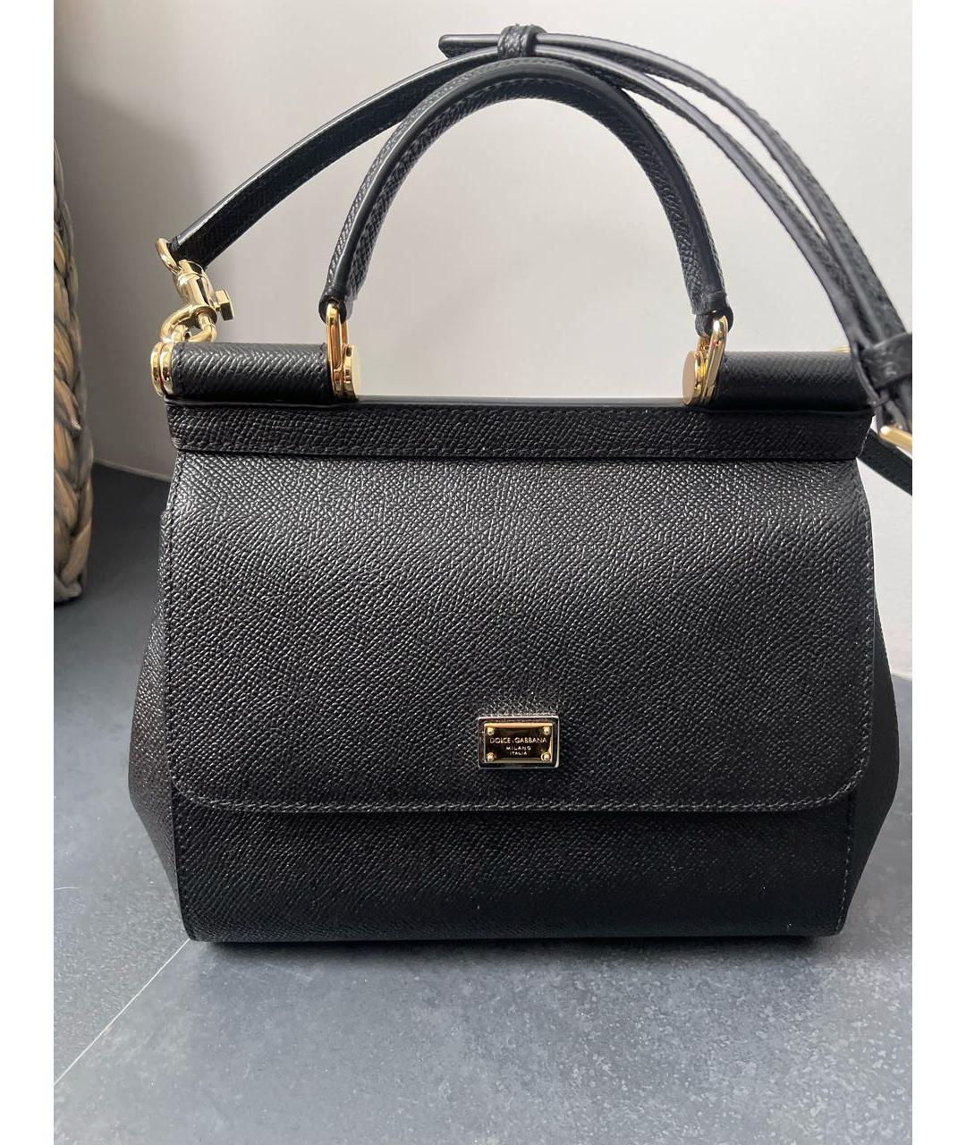 DOLCE&GABBANA Черная кожаная сумка с короткими ручками, фото 5