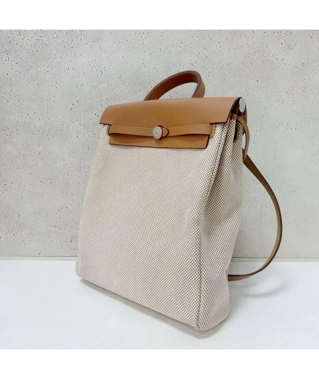 HERMES Бежевый тканевый рюкзак, фото 4