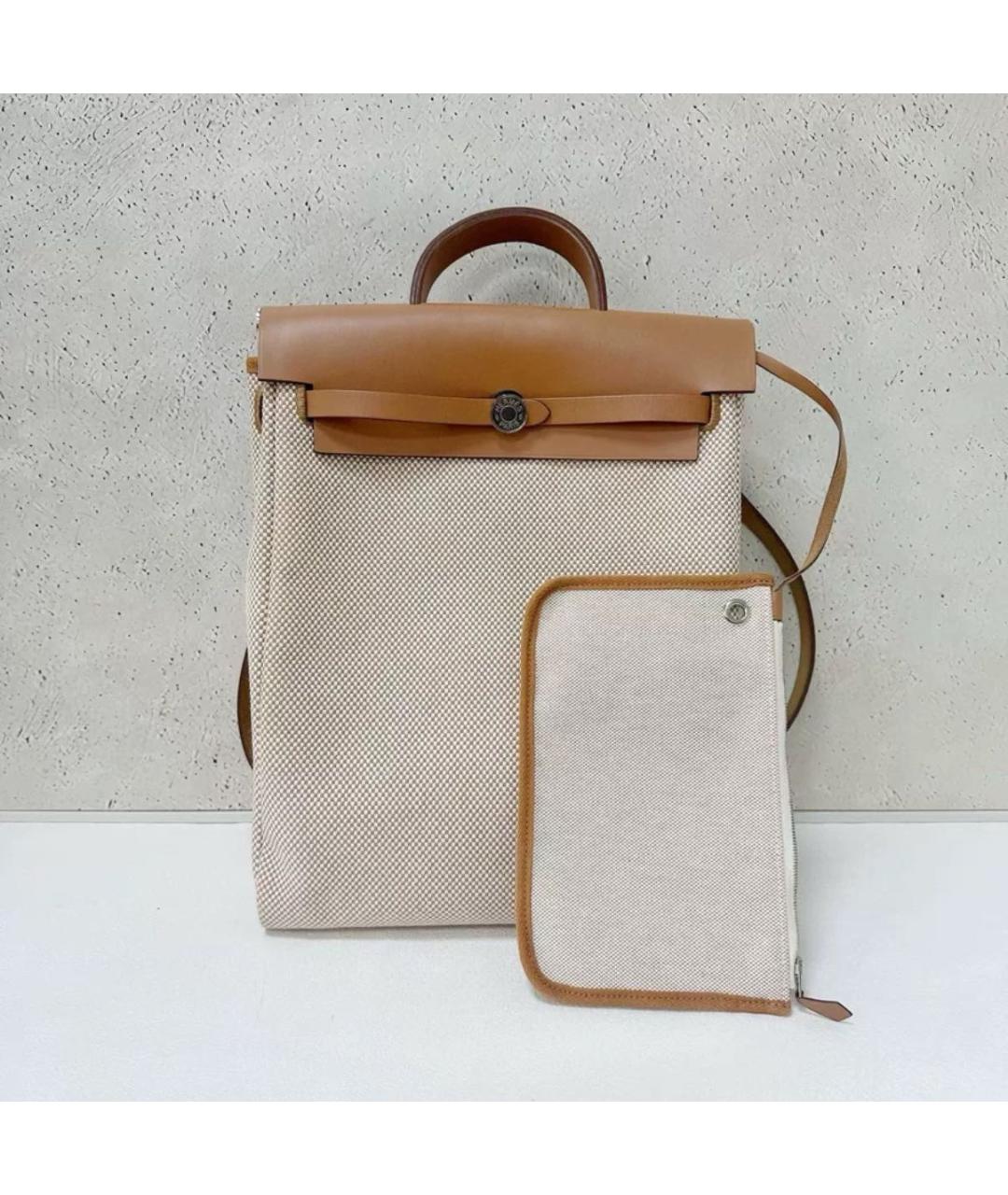 HERMES Бежевый тканевый рюкзак, фото 6