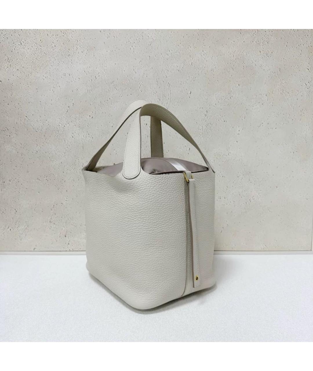 HERMES Белая кожаная сумка тоут, фото 3