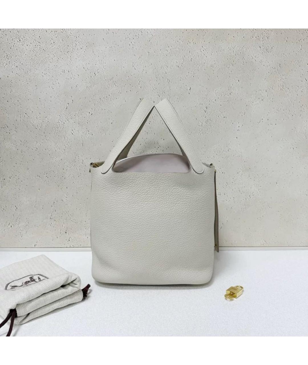 HERMES Белая кожаная сумка тоут, фото 2
