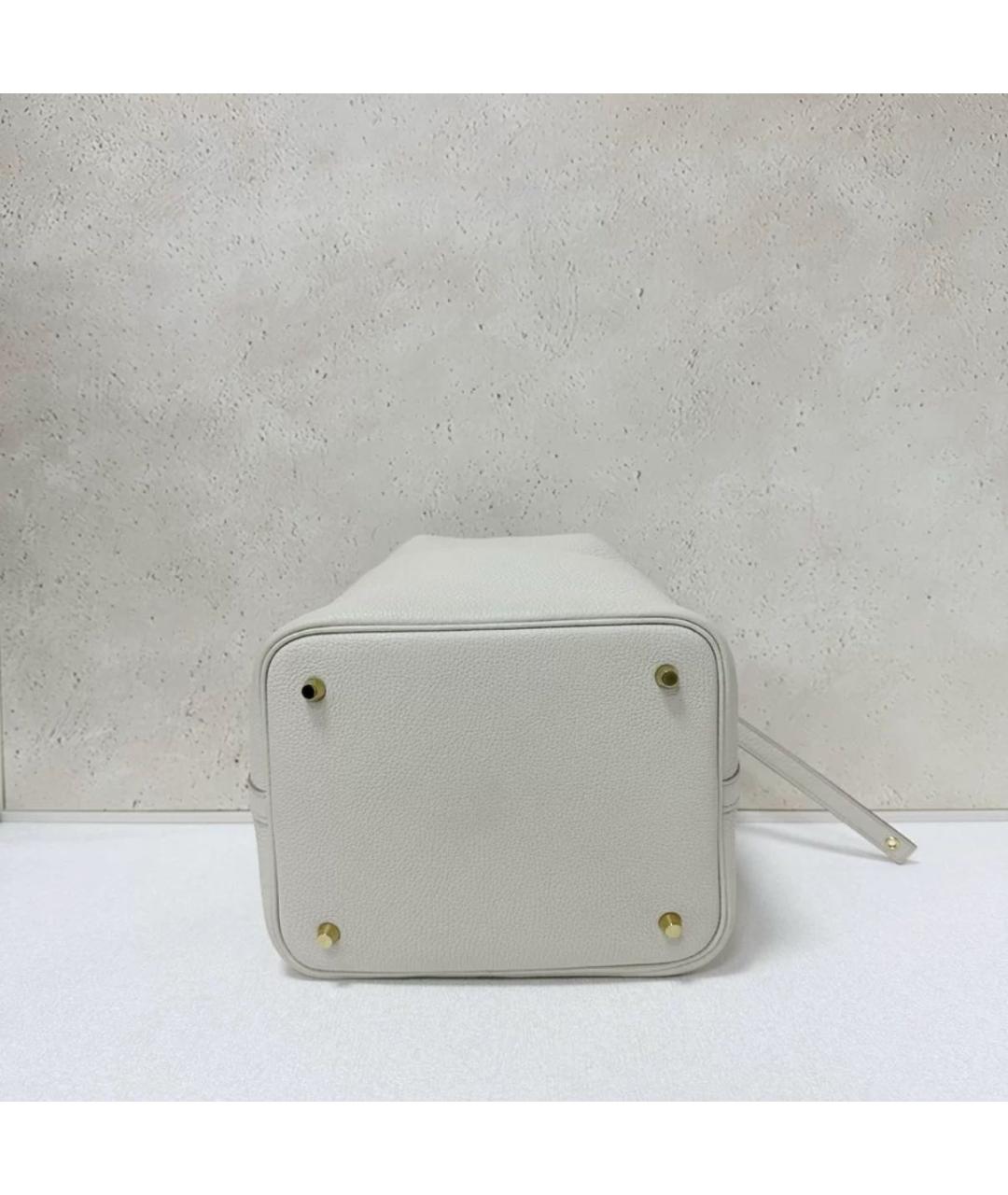 HERMES Белая кожаная сумка тоут, фото 5