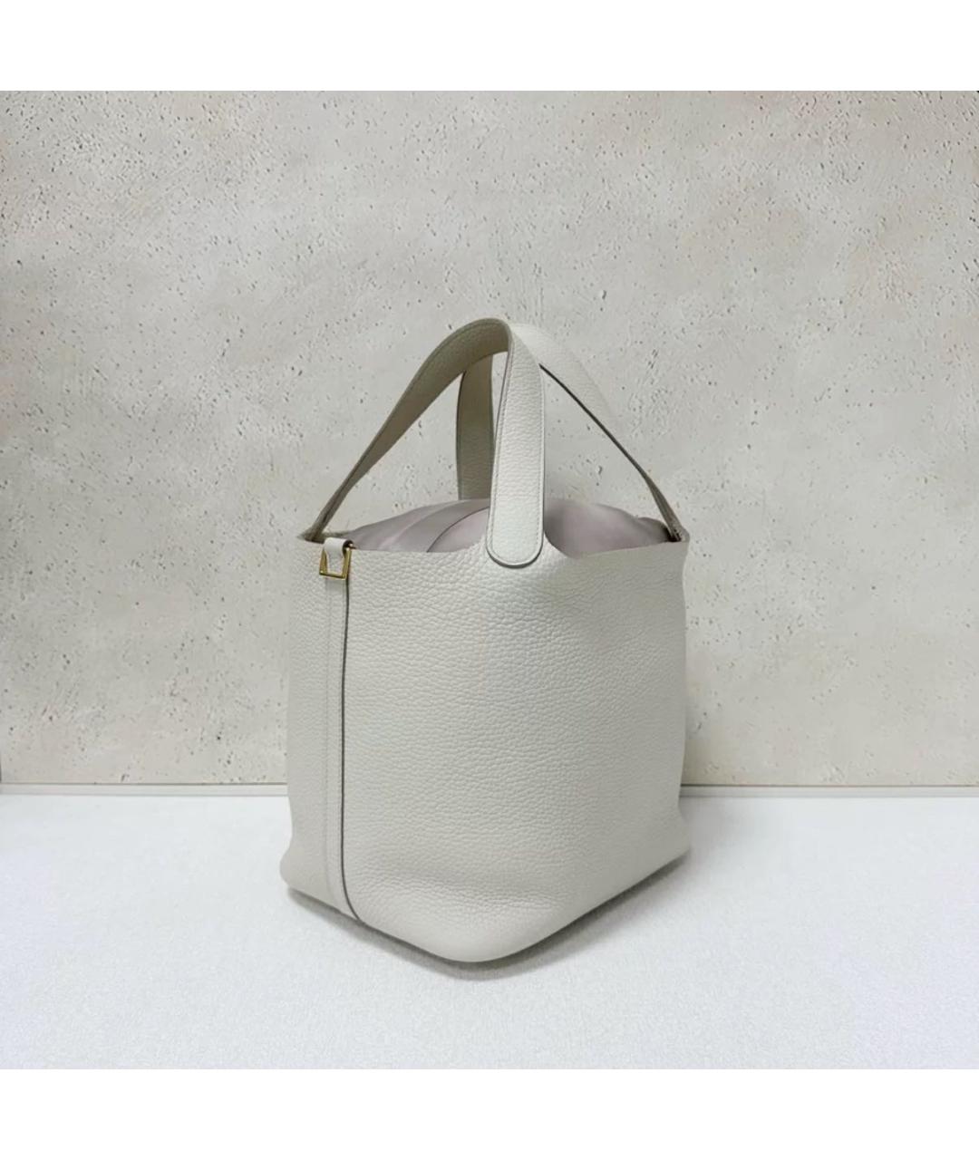 HERMES Белая кожаная сумка тоут, фото 4