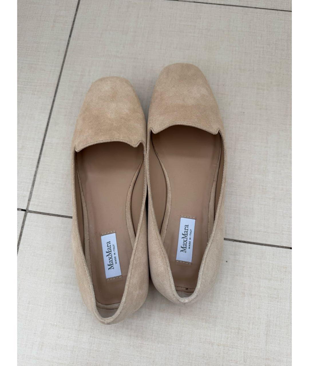 MAX MARA Бежевые замшевые балетки, фото 3