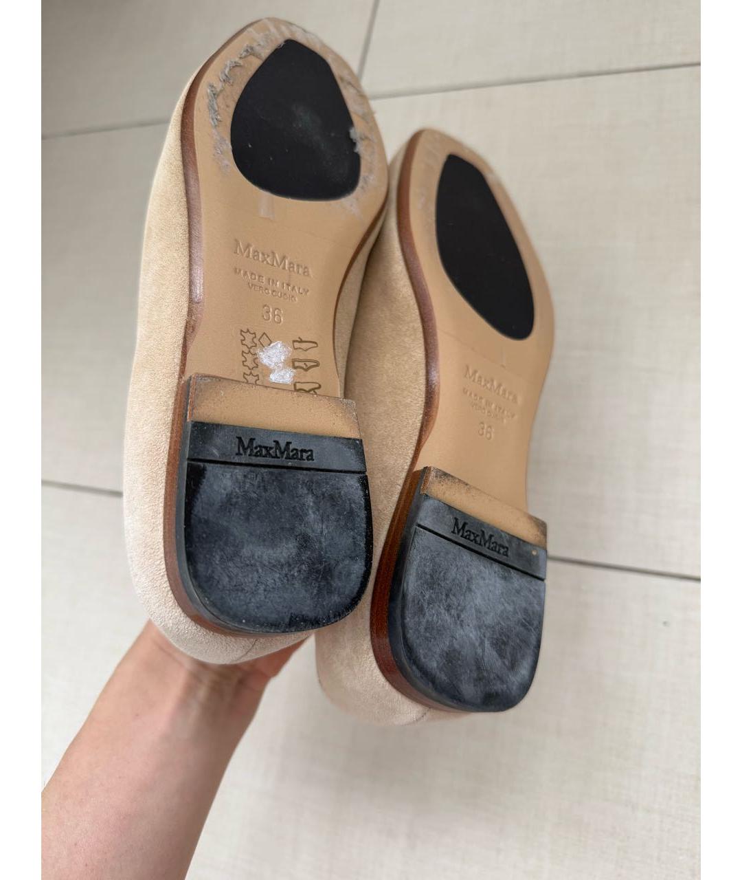 MAX MARA Бежевые замшевые балетки, фото 5