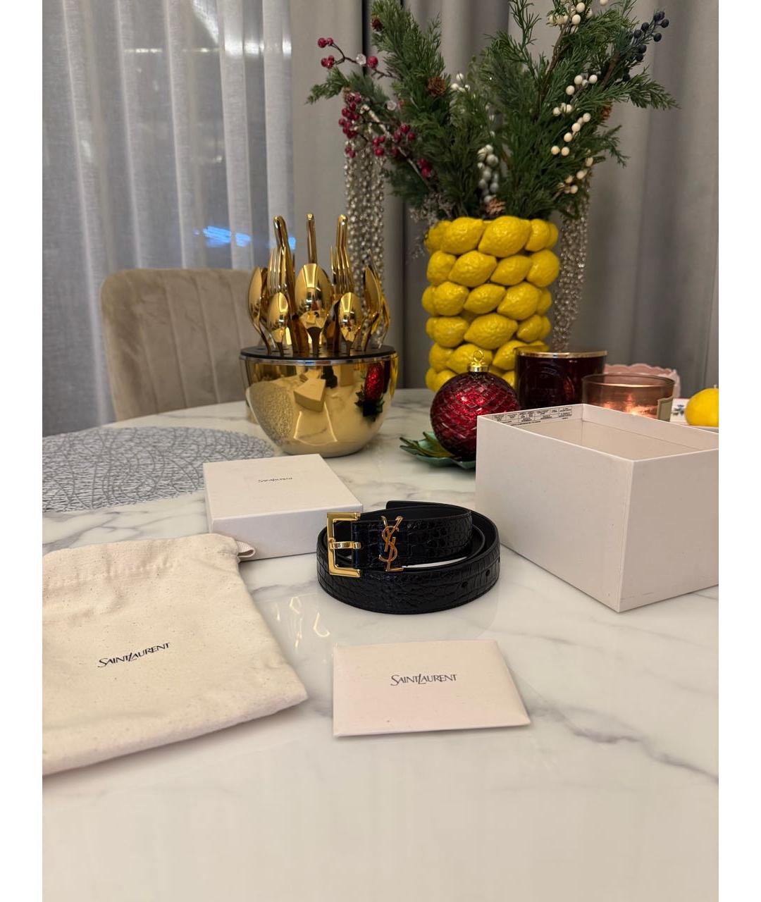 SAINT LAURENT Черный кожаный ремень, фото 8