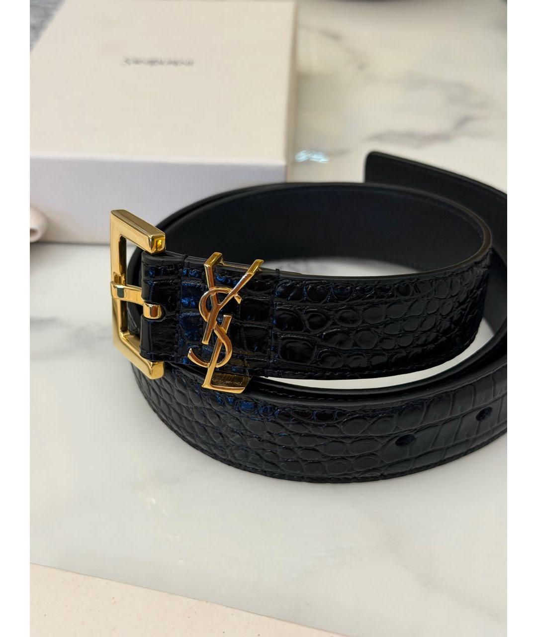 SAINT LAURENT Черный кожаный ремень, фото 2