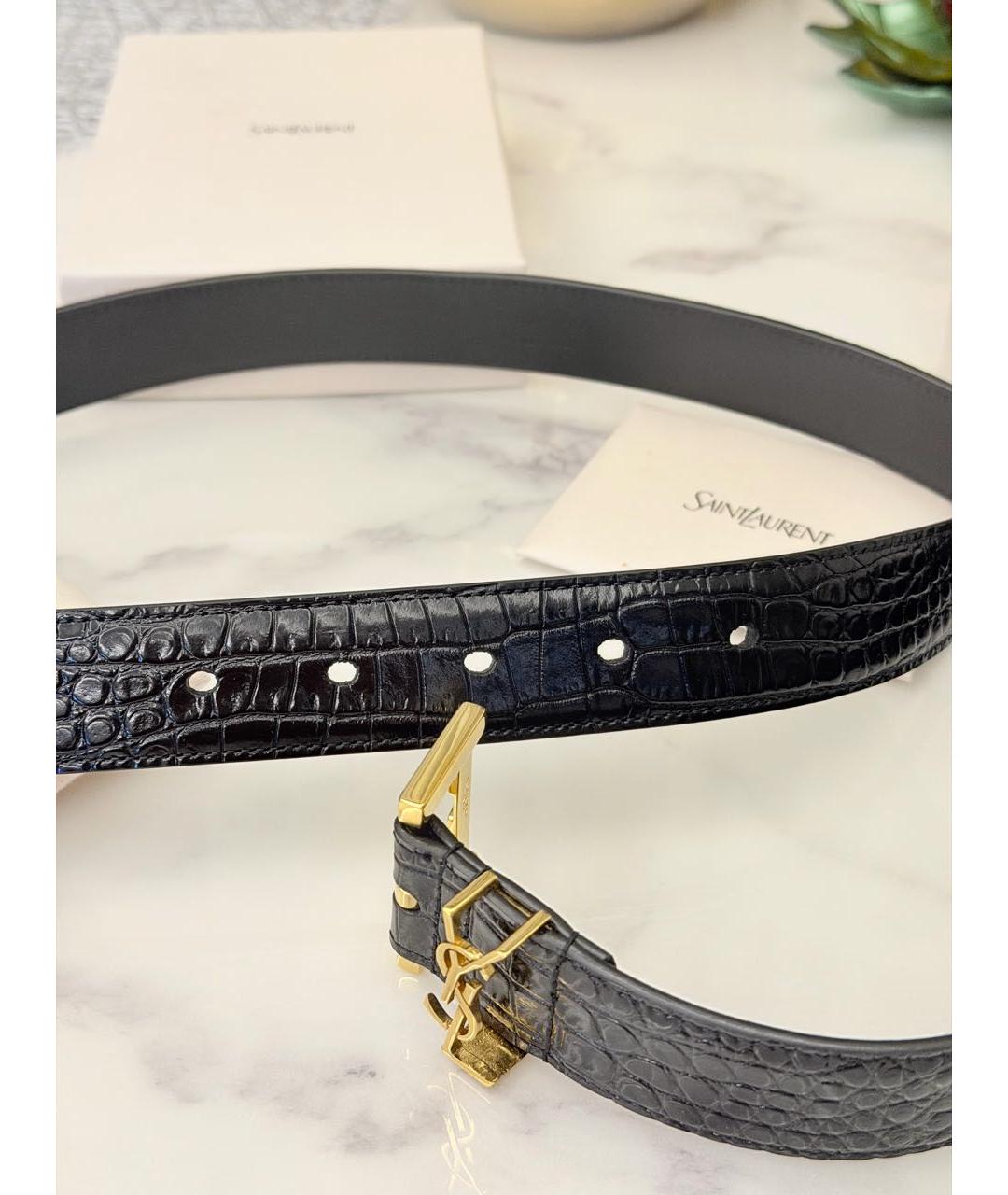 SAINT LAURENT Черный кожаный ремень, фото 5