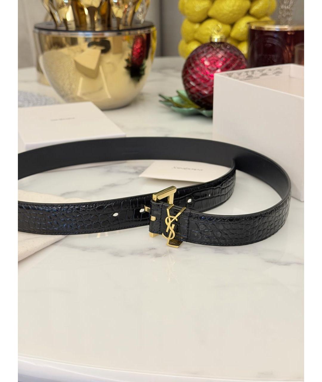 SAINT LAURENT Черный кожаный ремень, фото 6