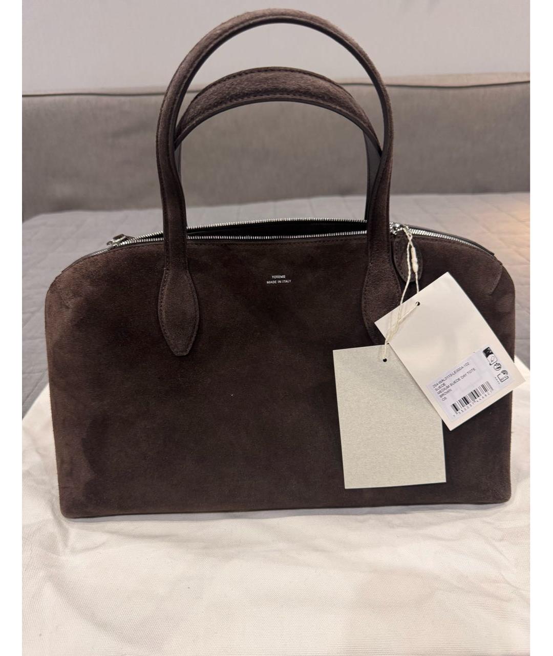 TOTEME Коричневая замшевая сумка с короткими ручками, фото 3
