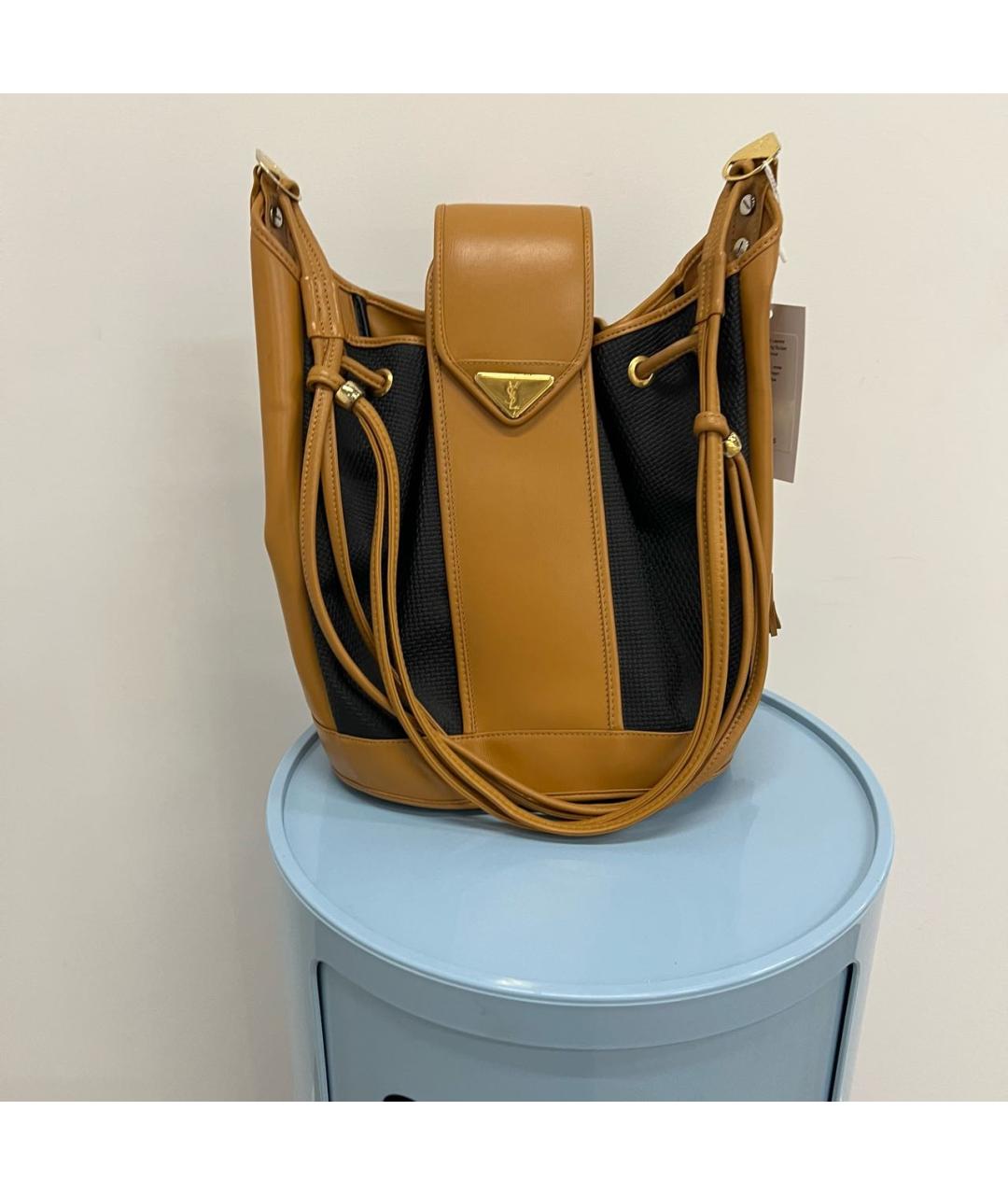 SAINT LAURENT Коричневая кожаная сумка через плечо, фото 9