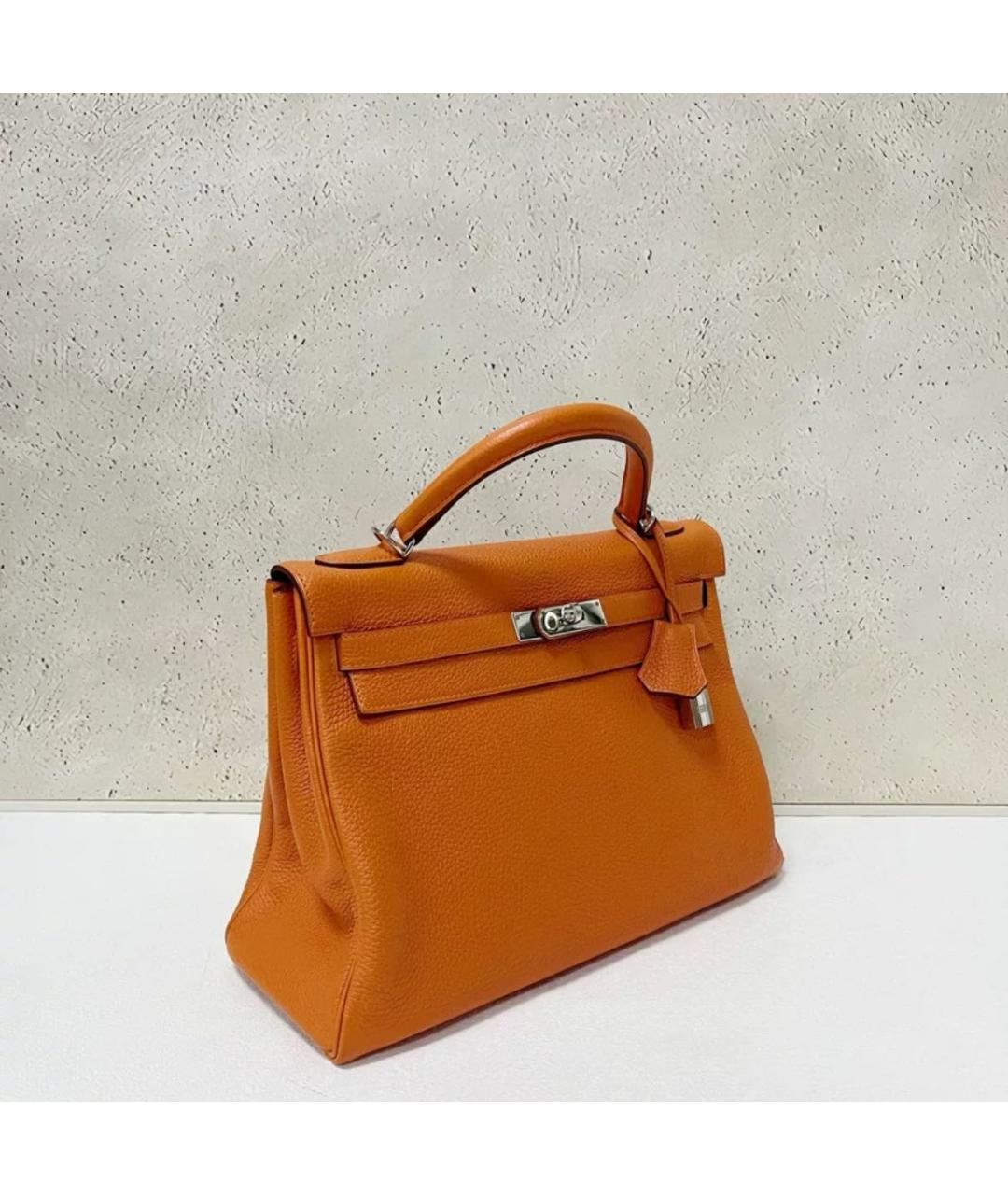 HERMES Оранжевая кожаная сумка с короткими ручками, фото 4