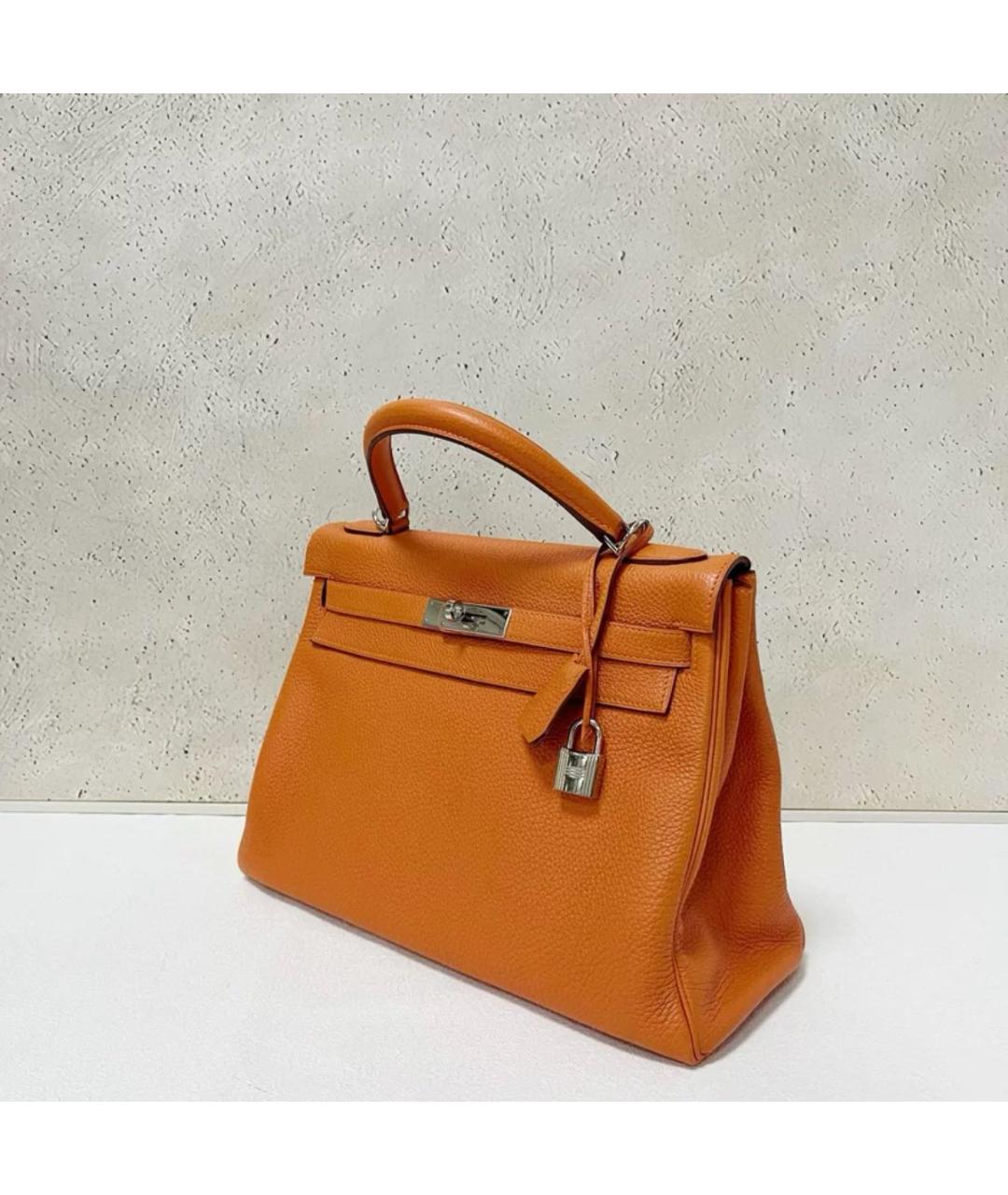 HERMES Оранжевая кожаная сумка с короткими ручками, фото 3