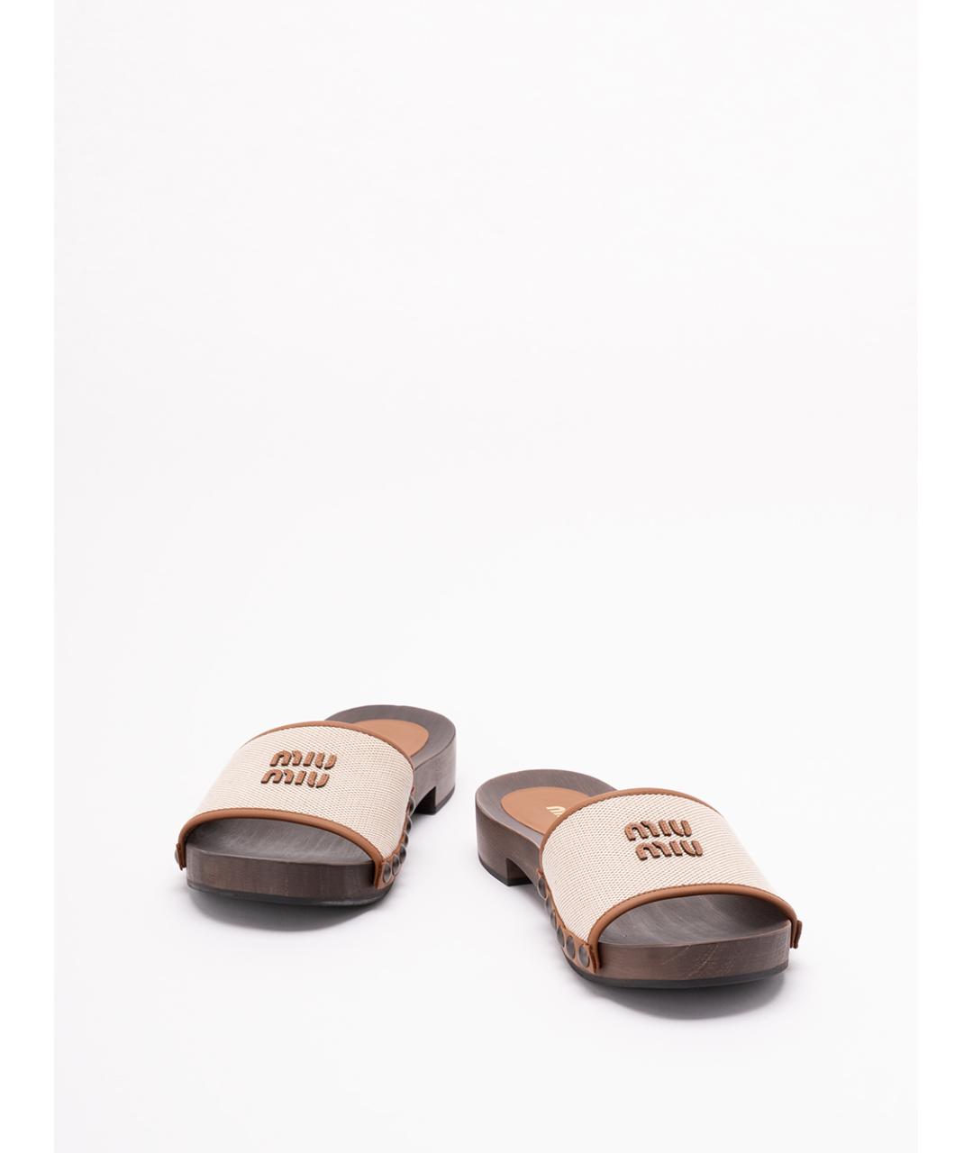 MIU MIU Бежевые текстильные шлепанцы, фото 2