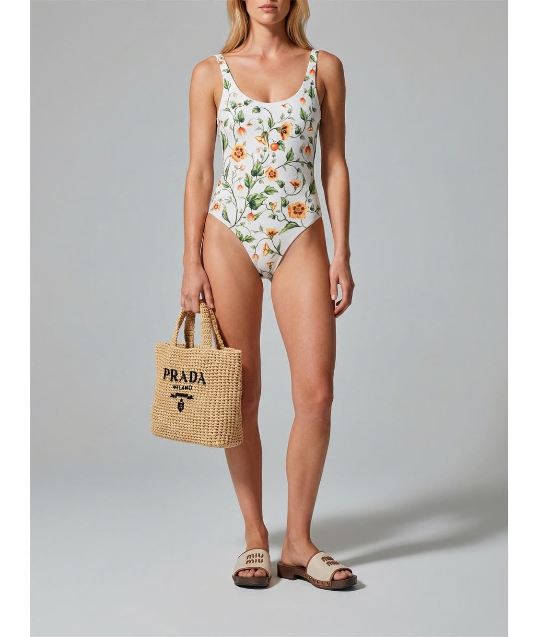 MIU MIU Бежевые текстильные шлепанцы, фото 6