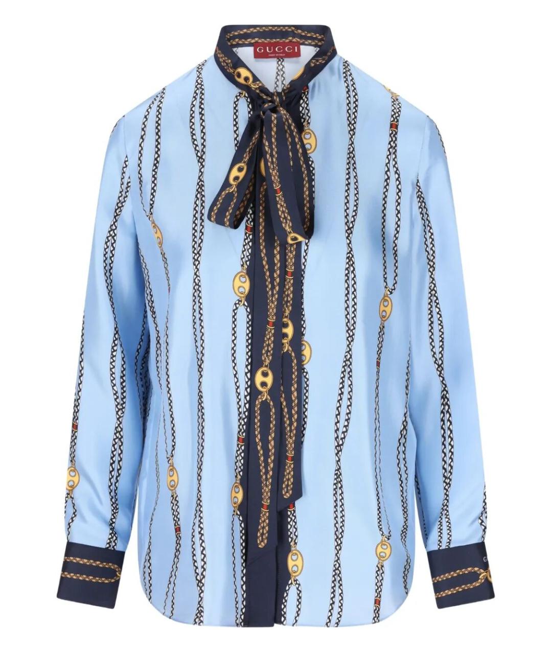 GUCCI Синяя шелковая рубашка, фото 1