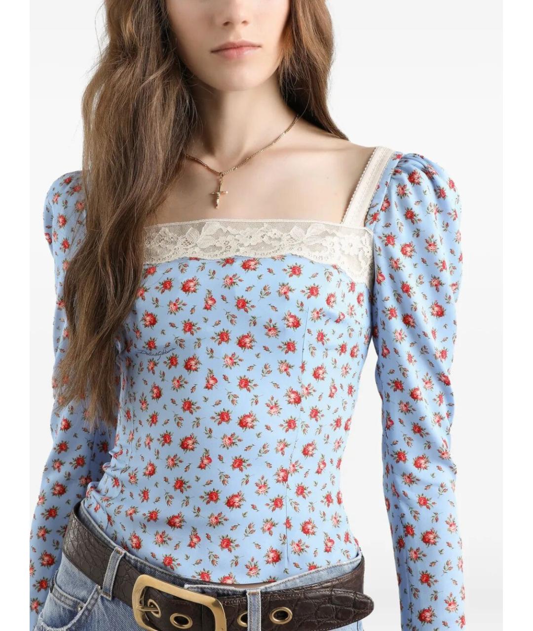 DOLCE&GABBANA Голубая шелковая блузы, фото 3