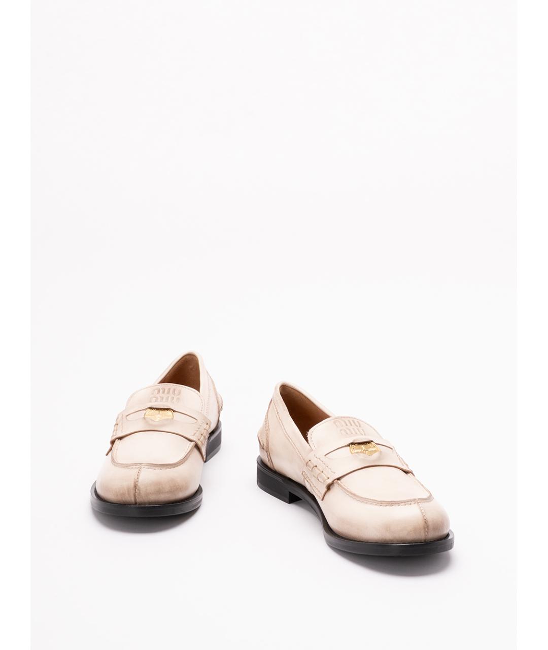 MIU MIU Бежевые кожаные лоферы, фото 2