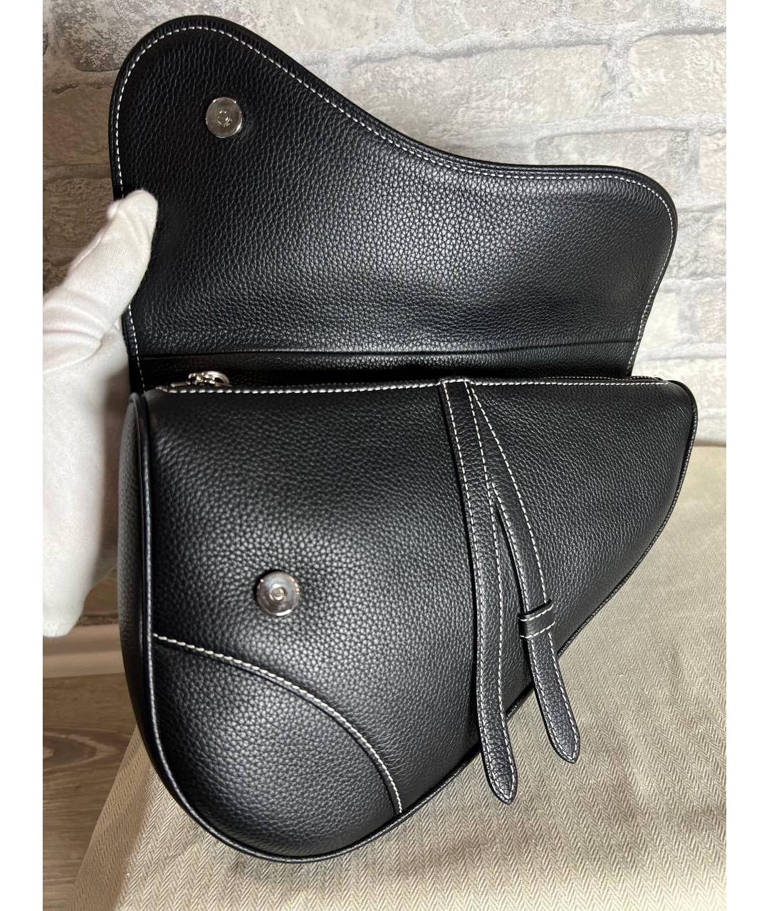 CHRISTIAN DIOR Черная кожаная сумка на плечо, фото 3