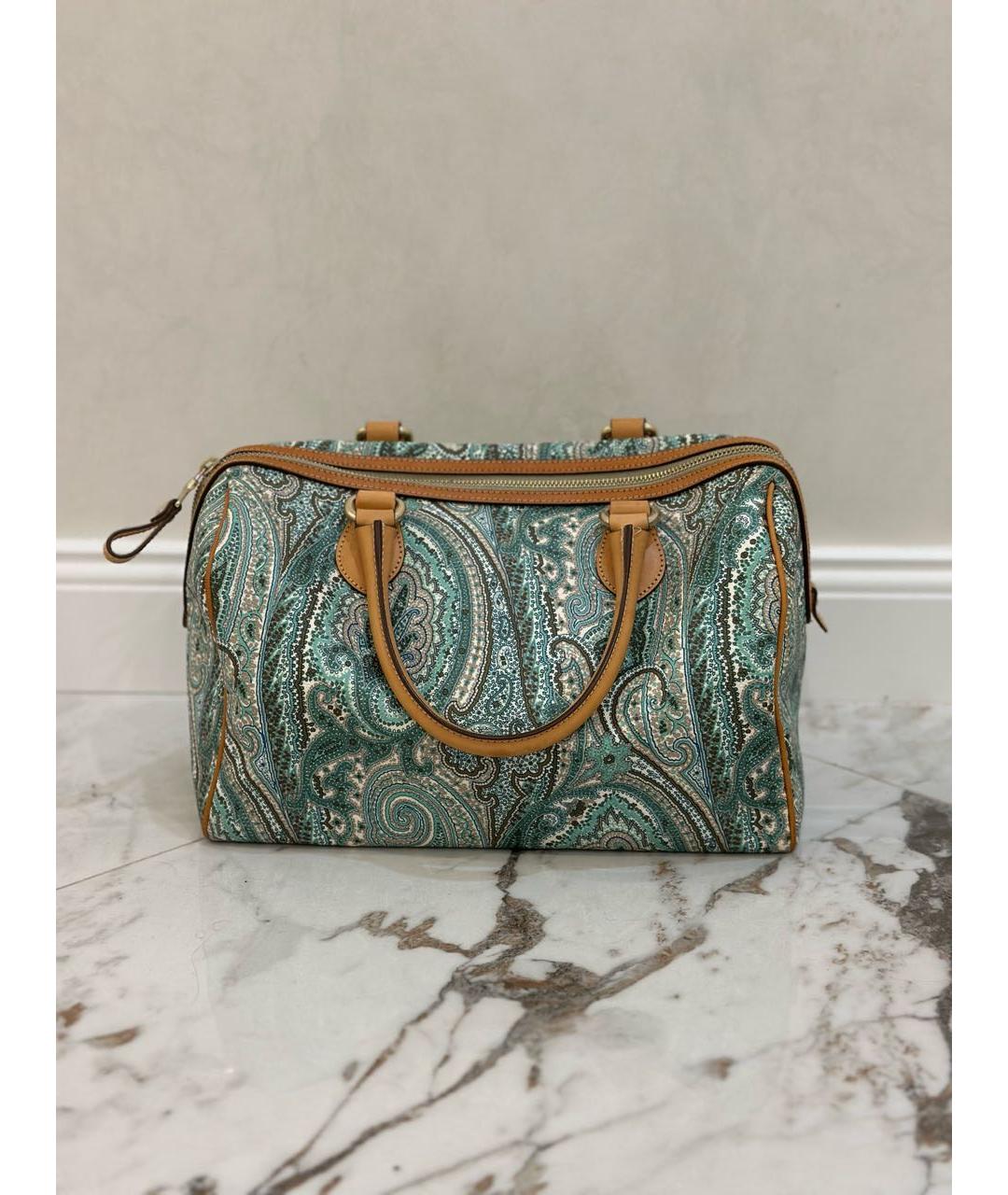 ETRO Бирюзовая кожаная сумка тоут, фото 9