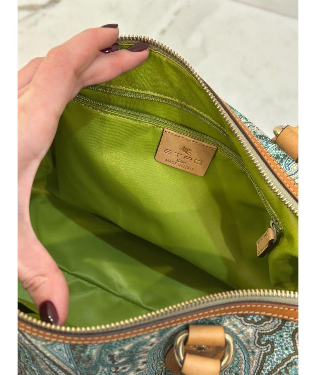 ETRO Бирюзовая кожаная сумка тоут, фото 7