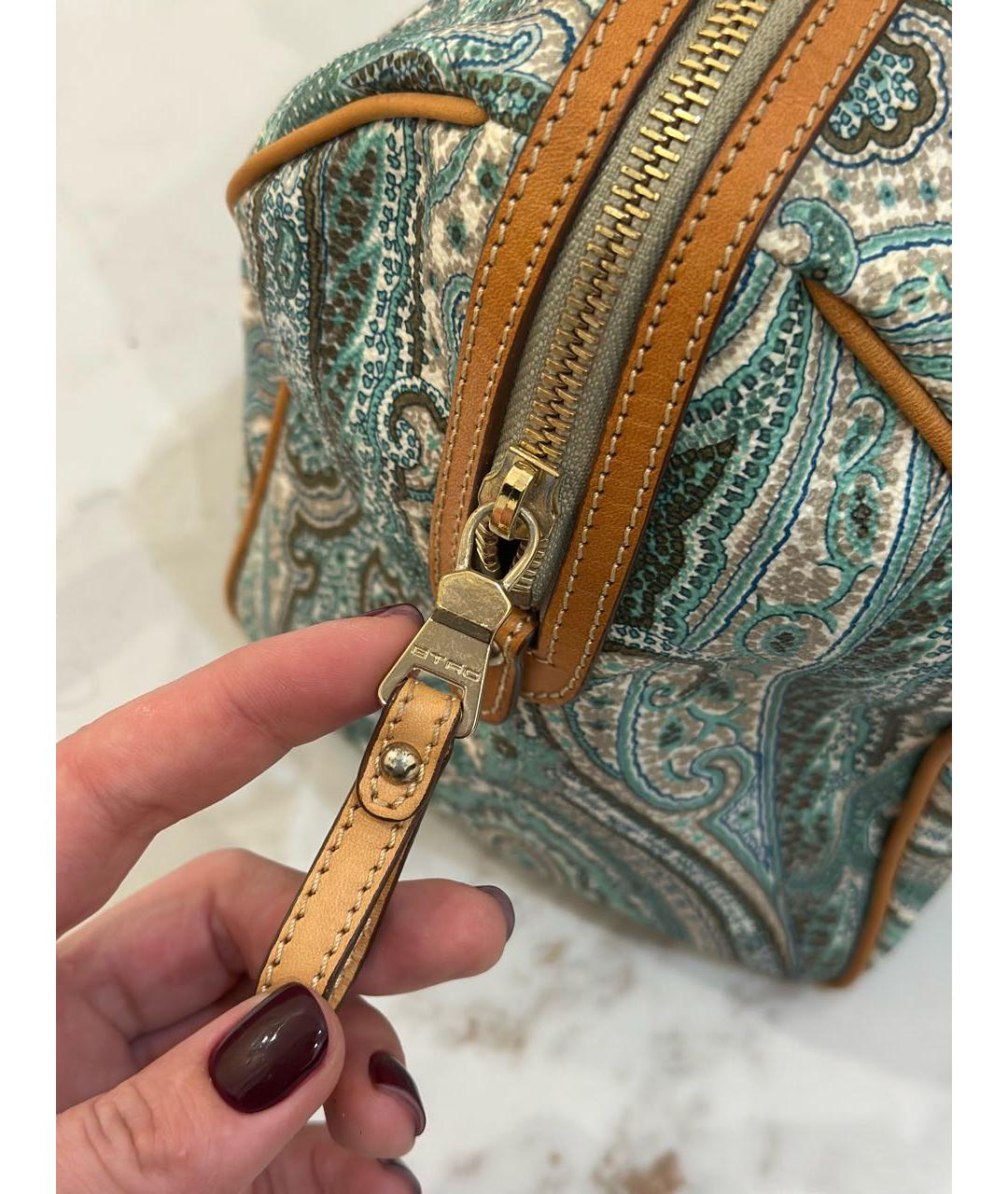 ETRO Бирюзовая кожаная сумка тоут, фото 6