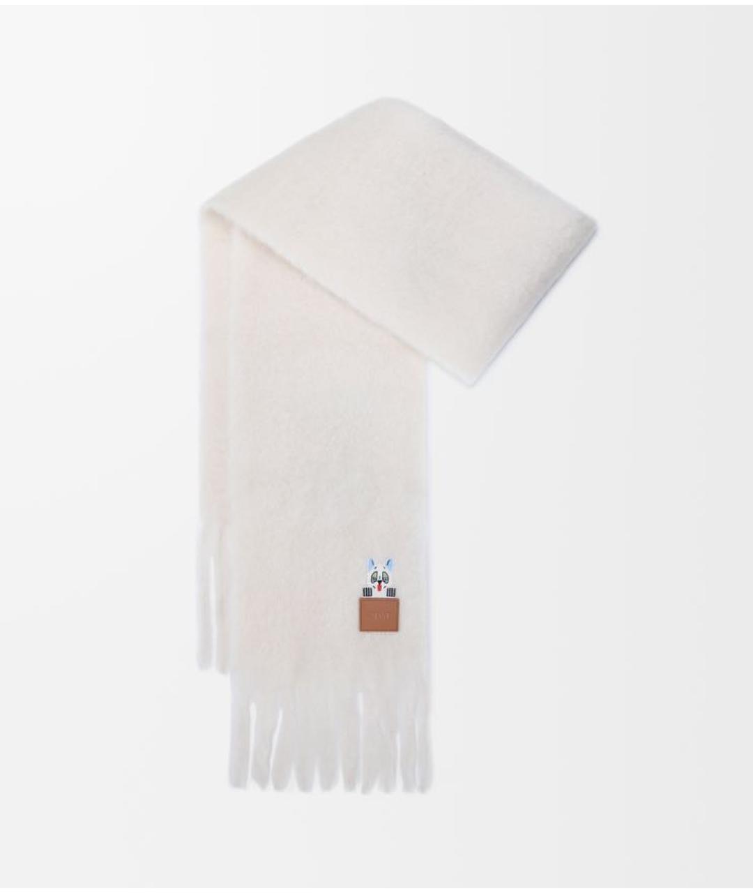 LOEWE Белый шерстяной шарф, фото 6