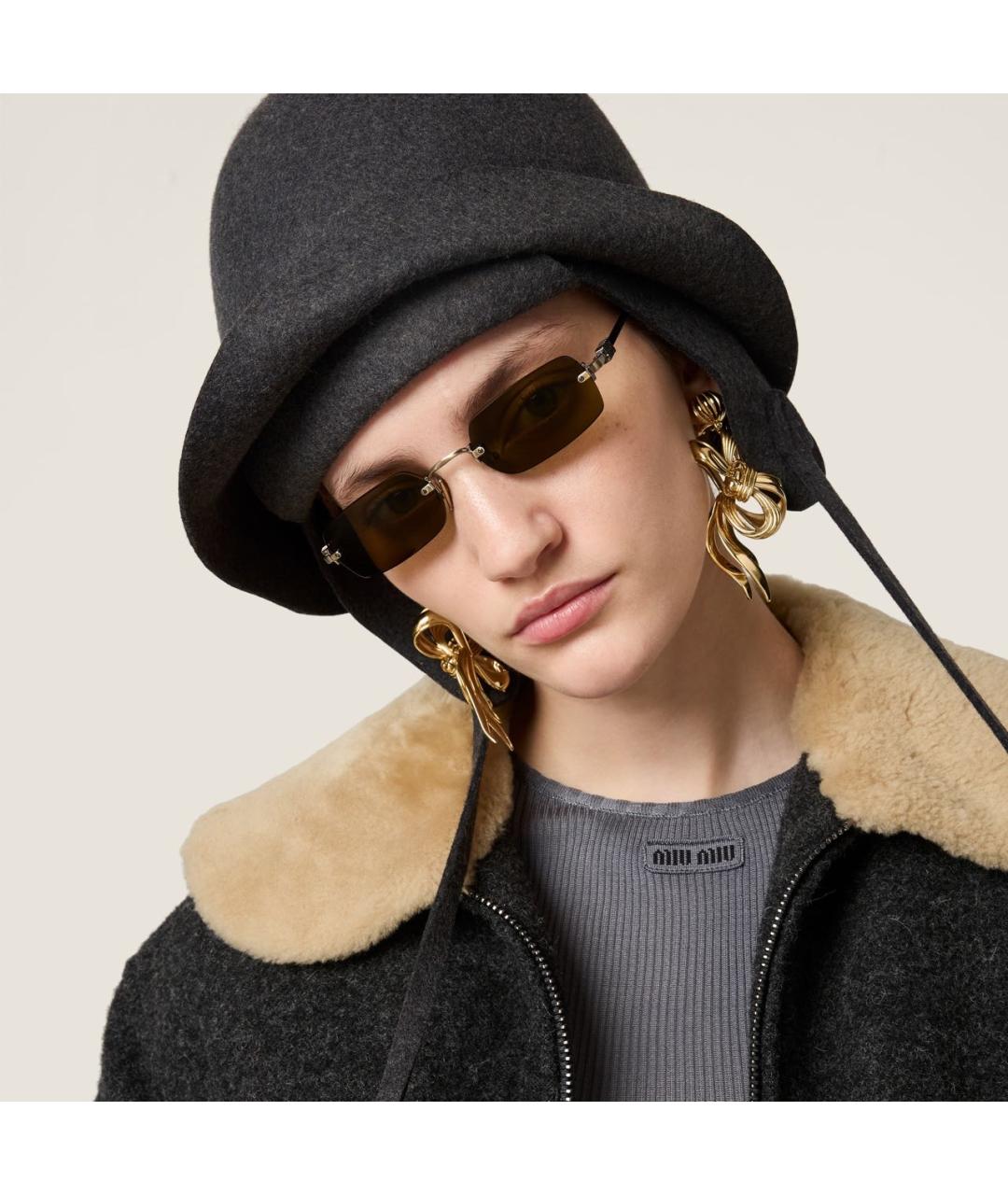 MIU MIU Серебряные металлические солнцезащитные очки, фото 2