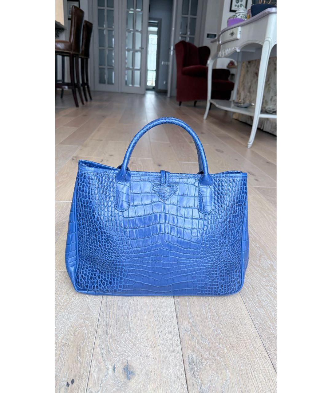 LONGCHAMP Синяя кожаная сумка с короткими ручками, фото 2