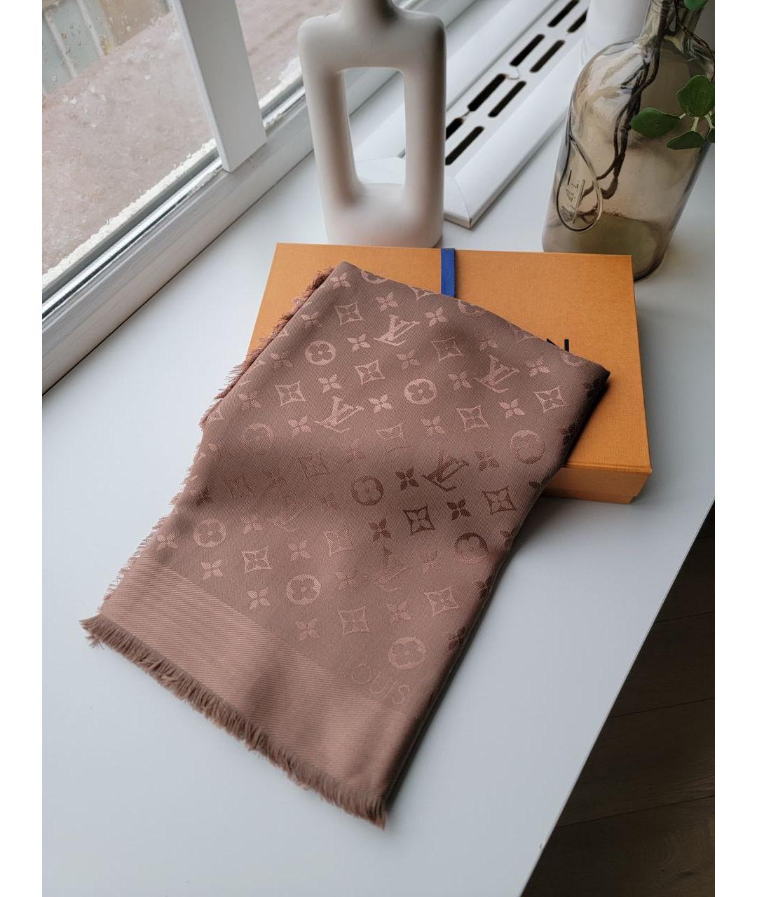 LOUIS VUITTON Коричневый шелковый платок, фото 9