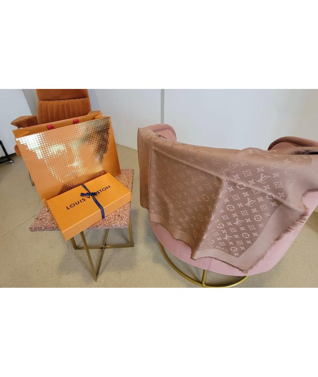 LOUIS VUITTON Коричневый шелковый платок, фото 8