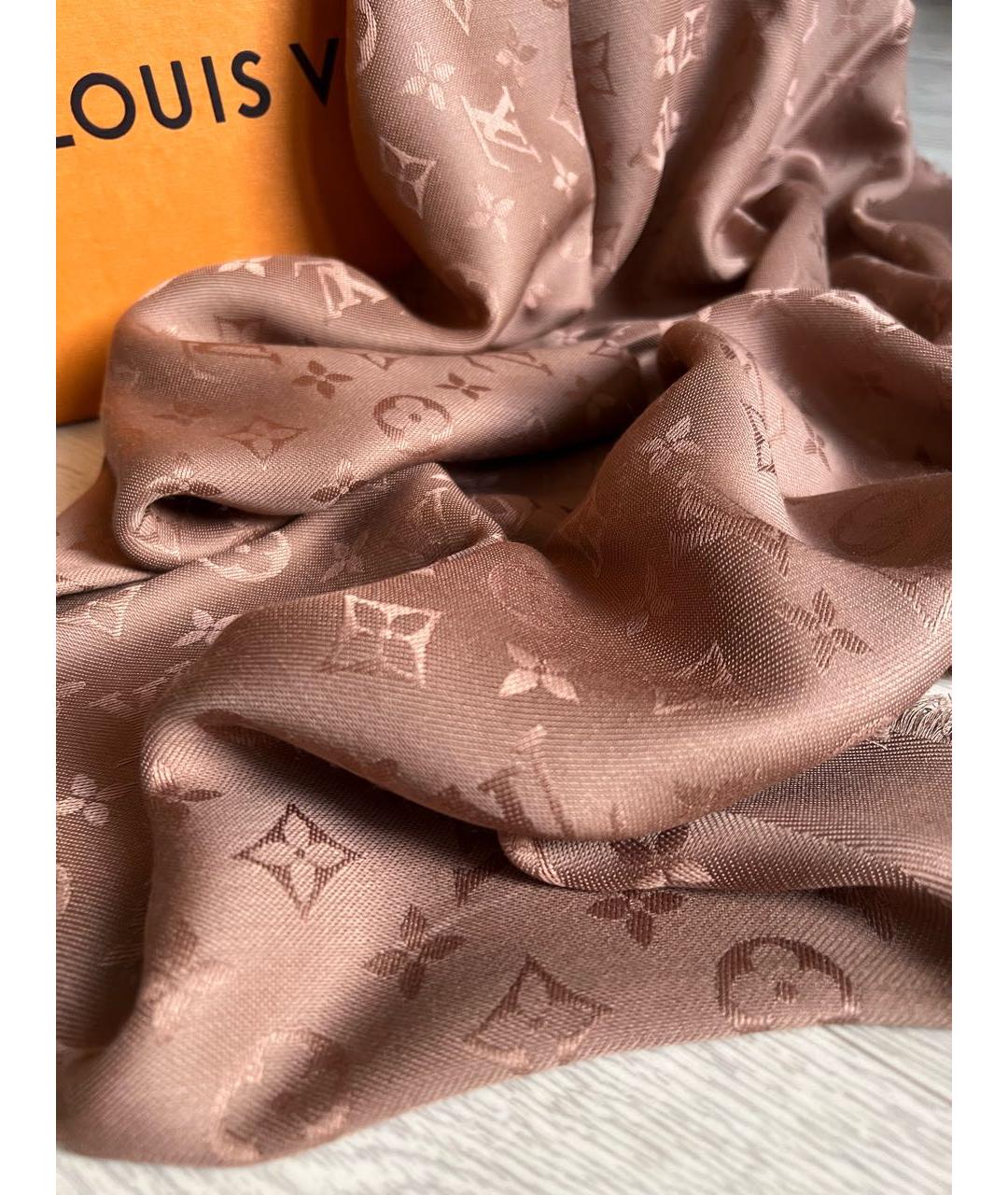 LOUIS VUITTON Коричневый шелковый платок, фото 7