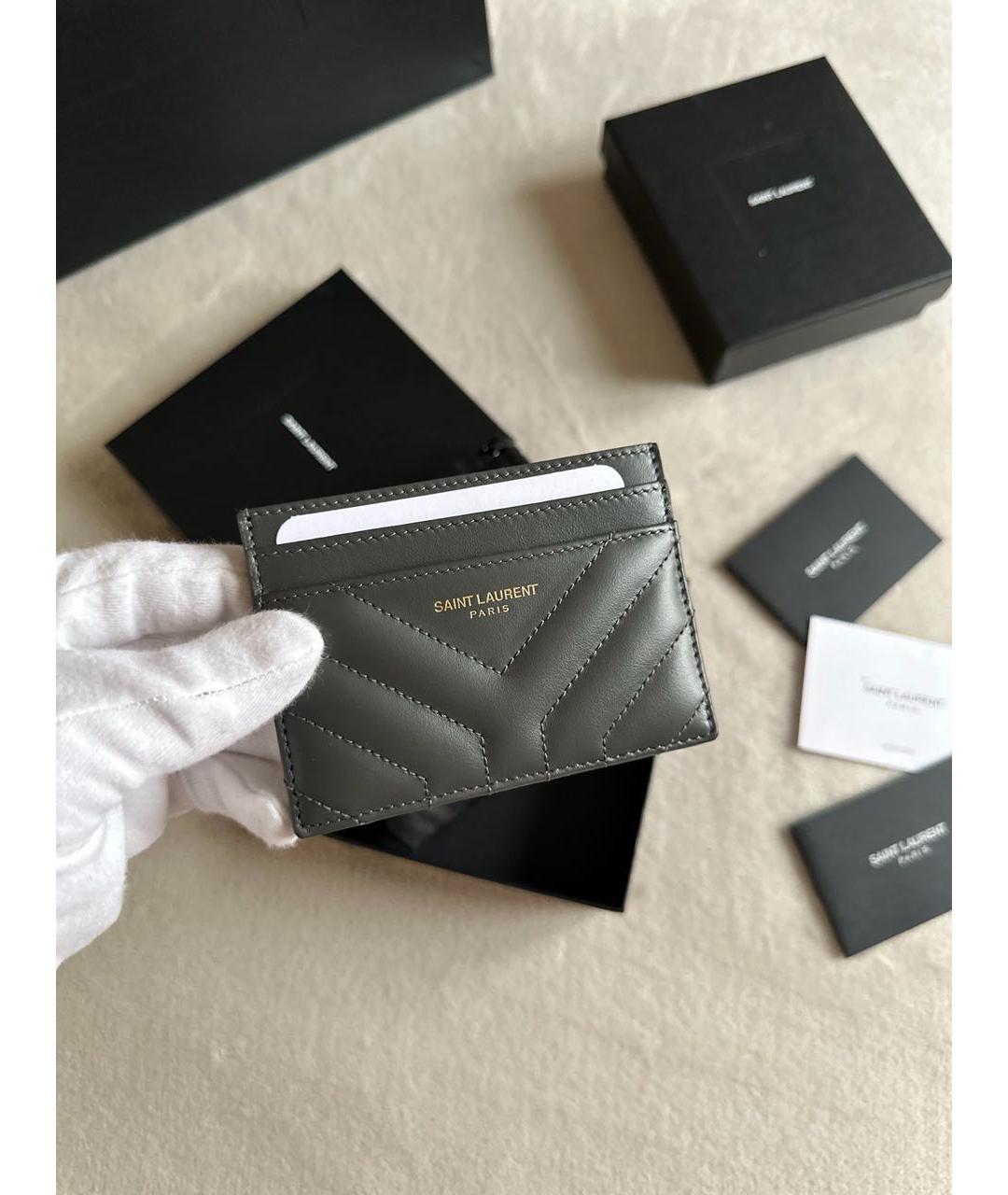 SAINT LAURENT Антрацитовый кожаный кардхолдер, фото 2