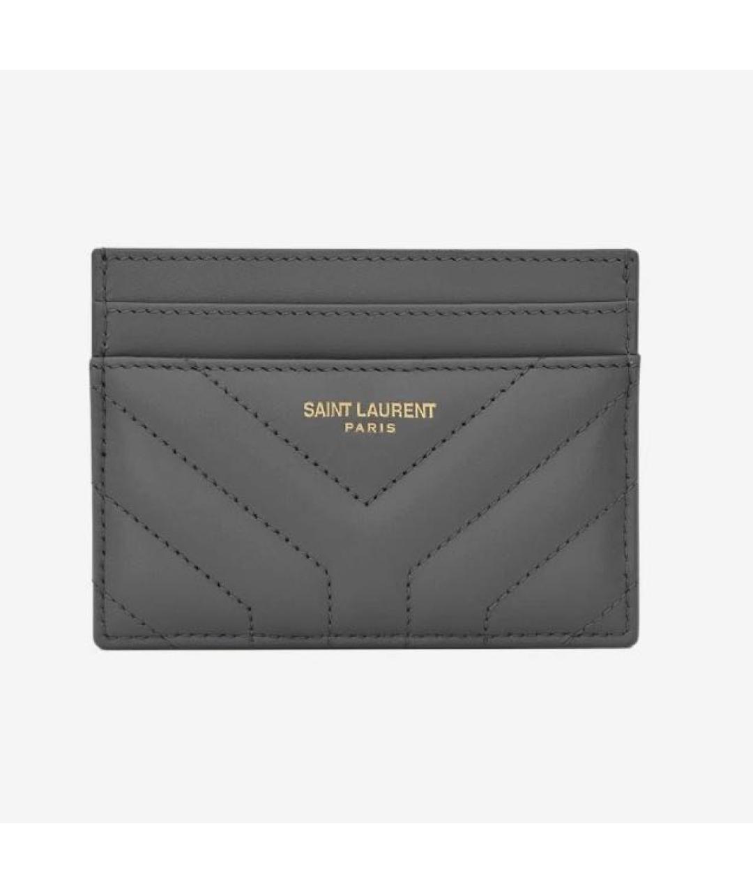 SAINT LAURENT Антрацитовый кожаный кардхолдер, фото 5