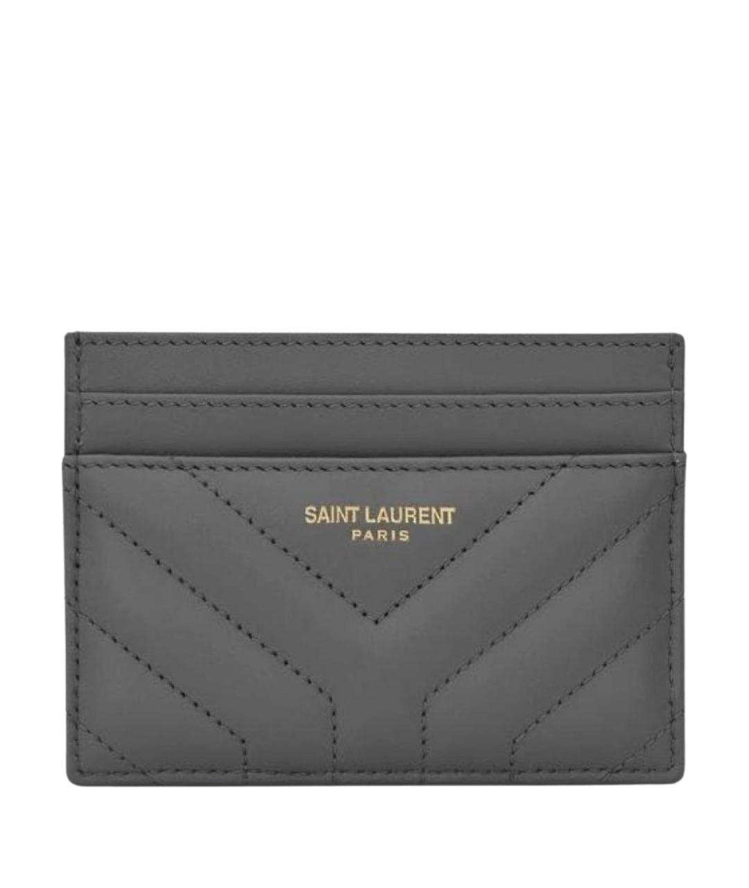 SAINT LAURENT Антрацитовый кожаный кардхолдер, фото 1