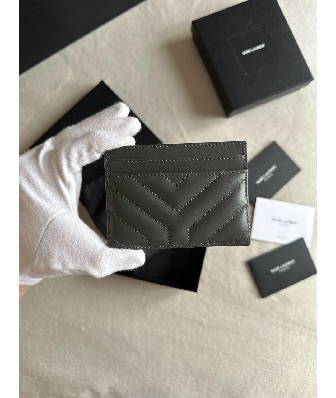 SAINT LAURENT Антрацитовый кожаный кардхолдер, фото 3