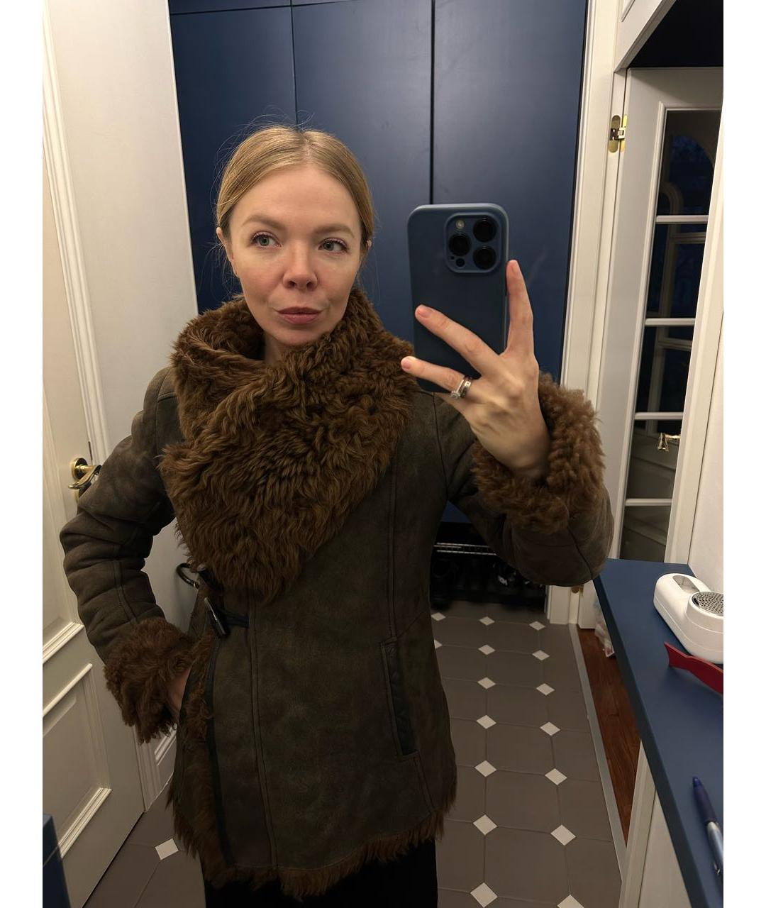 PATRIZIA PEPE Коричневая кожаная дубленка, фото 5