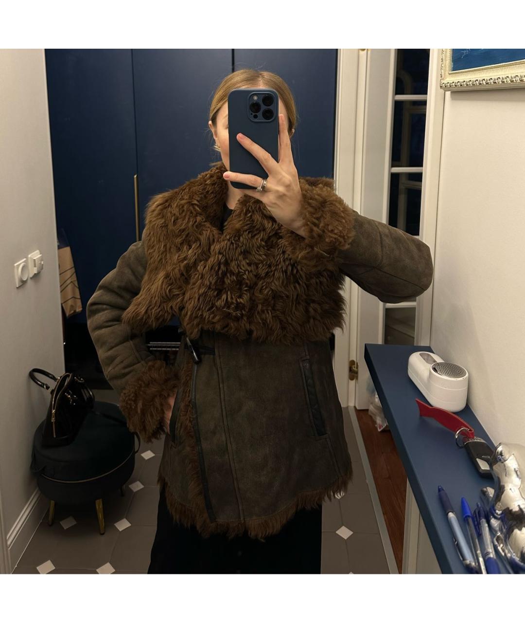 PATRIZIA PEPE Коричневая кожаная дубленка, фото 6