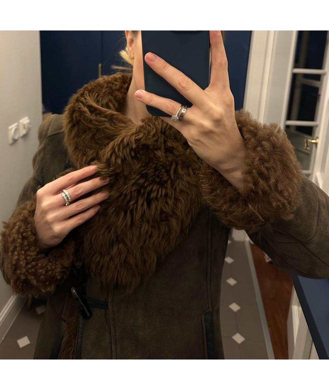 PATRIZIA PEPE Коричневая кожаная дубленка, фото 3