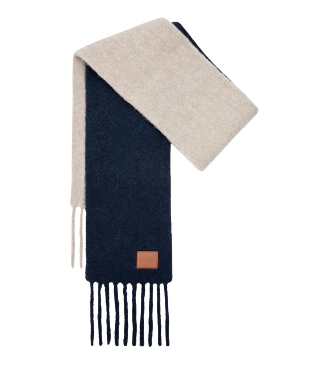 LOEWE Темно-синий шерстяной шарф, фото 1