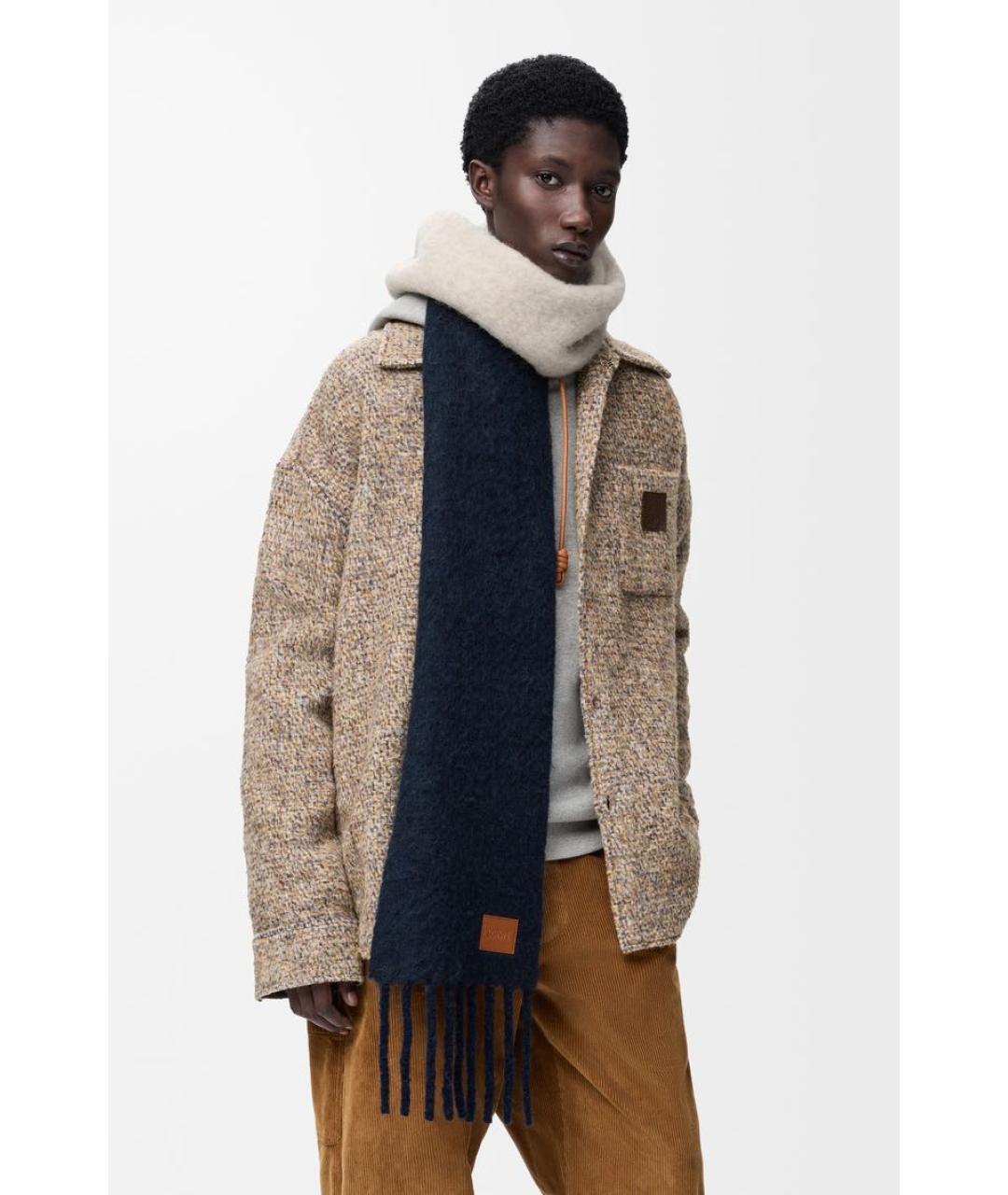 LOEWE Темно-синий шерстяной шарф, фото 2