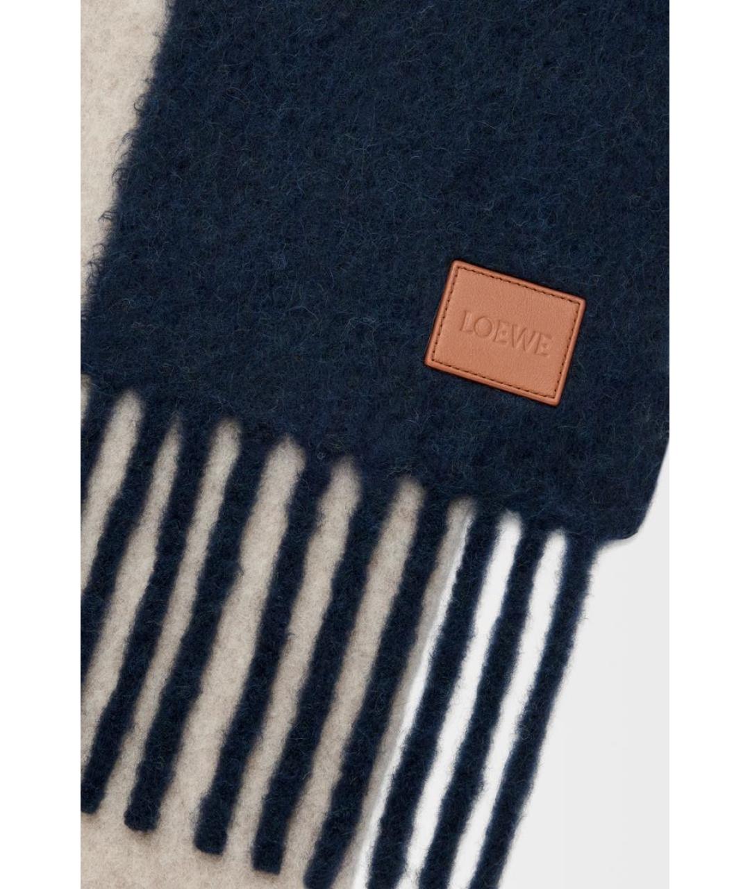 LOEWE Темно-синий шерстяной шарф, фото 4